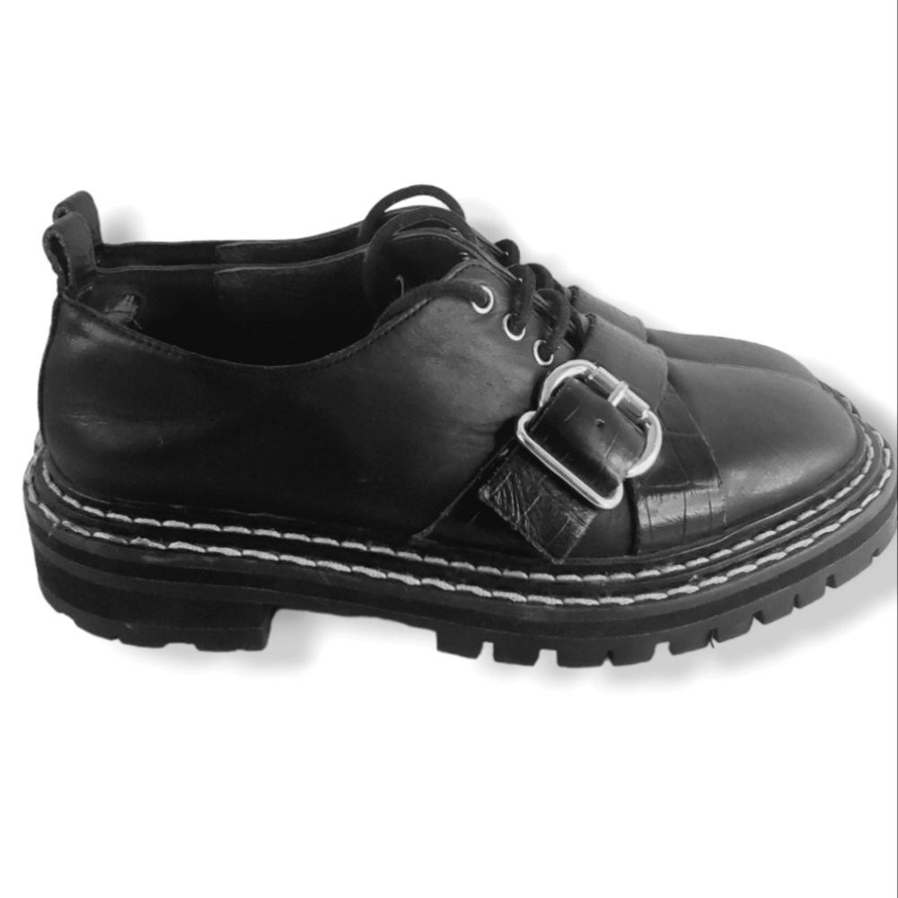 #264 ASOS DESIGN Moorehouse leather chunky lace up Black flat shoes UK 6 US 8